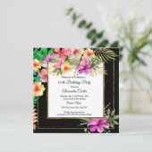 Multicolor Tropical Black Hibiscus Floral Party SQ Kaart (Staand voorkant)