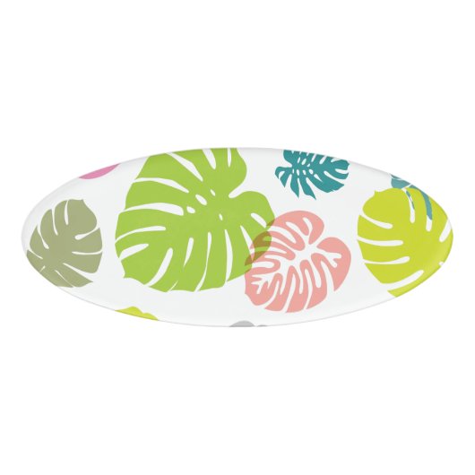 Multicolor tropische bladeren naambadge (Voorkant)