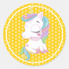 Multicolor Unicorn met gele Stippen Ronde Sticker