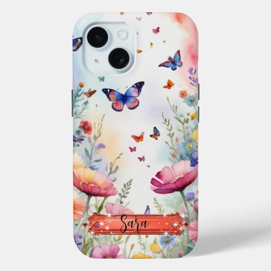 Multicolor Vlinder & Bloemen iPhone / iPad hoesje (Achterkant)