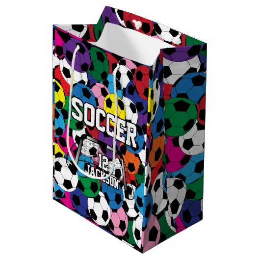 Multicolor Voetbal Collage Medium Cadeauzakje (Voorkant Gekanteld)