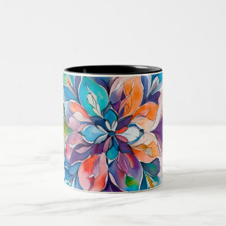 Multicolor Watercolor Floral Mandala Tweekleurige Koffiemok