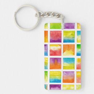 Multicolor Watercolor Vierkanten Schilderkunst Sleutelhanger