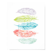 Multicolor Waterverf feathers Poster tribaal afdru