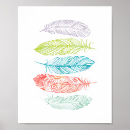 Multicolor Waterverf feathers Poster tribaal afdru