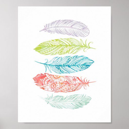 Multicolor Waterverf feathers Poster tribaal afdru (Voorkant)