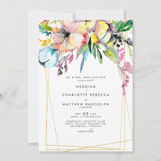 Multicolor Waterverf Floral Wedding Kaart (Voorkant)