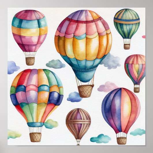Multicolor Waterverf Hot Air-ballonnen Poster (Voorkant)