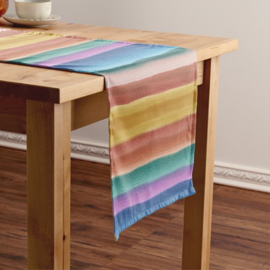 Multicolor Waterverf Stripes Patroon Korte Tafelloper (Voorbeeld)