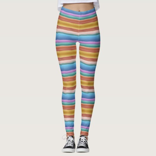 Multicolor Waterverf Stripes Patroon Leggings (Voorkant)