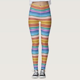Multicolor Waterverf Stripes Patroon Leggings