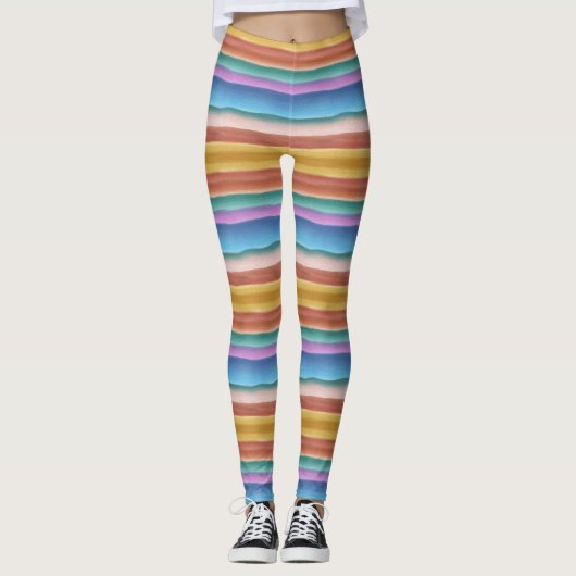 Multicolor Waterverf Stripes Patroon Leggings (Voorkant)