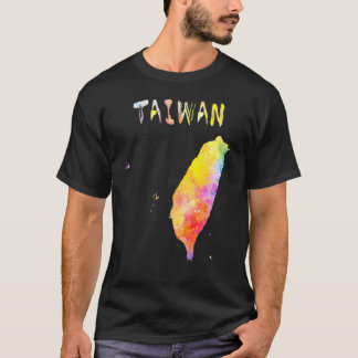 Multicolor Waterverf Taiwan Map digitaal kunstwerk T-shirt