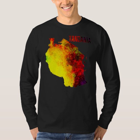 Multicolor Waterverf Tanzania Map Digital Artwork T-shirt (Voorkant)