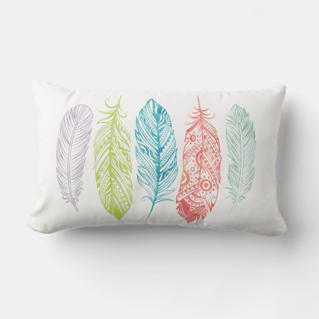 Multicolor Waterverf Veer Tribal Print Pillow Kussen (Voorkant)