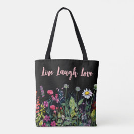 Multicolor Waterverf Wildbloemen op zwart Tote Bag