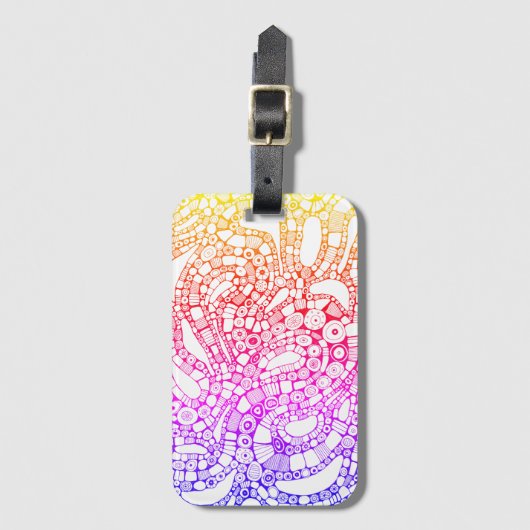 Multicolor Wavy Circles Square Abstract Drawing Bagagelabel (Voorkant (verticaal))