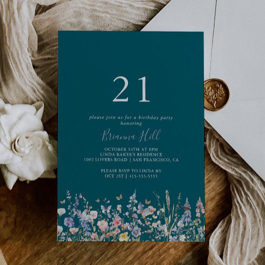 Multicolor wilde bloem groen 21e verjaardagsfeestj kaart
