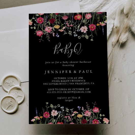 Multicolor Wildflower BabyQ Baby shower Barbecue Kaart