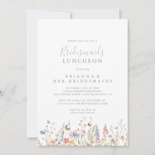 Multicolor Wildflower Bruidsmeisjes Luncheon Douch Kaart (Voorkant)