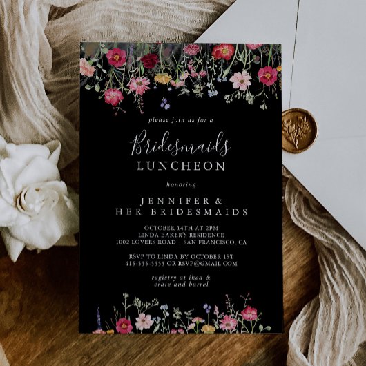 Multicolor Wildflower Bruidsmeisjes Luncheon Douch Kaart