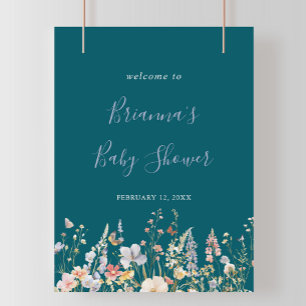 Multicolor Wildflower Green Baby shower Welkom Poster
