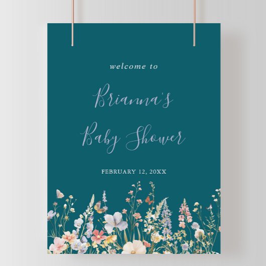 Multicolor Wildflower Green Baby shower Welkom Poster