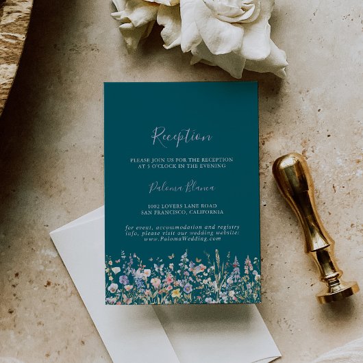 Multicolor Wildflower Green bruiloft receptie Informatiekaartje