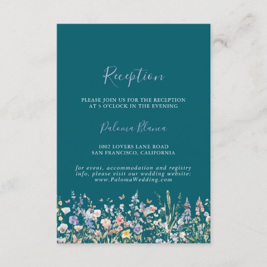 Multicolor Wildflower Green bruiloft receptie Informatiekaartje (Voorkant)