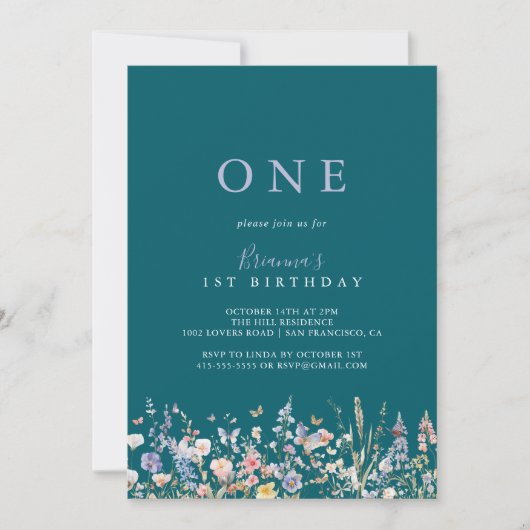 Multicolor Wildflower Green eerste verjaardagsfees Kaart (Voorkant)