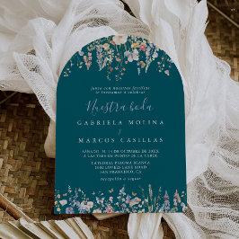 Multicolor Wildflower Green Nuestra Boda Wedding Kaart