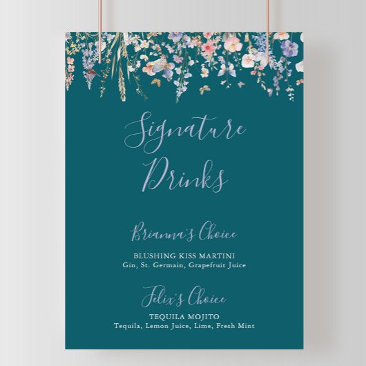 Multicolor Wildflower Green Signature Drinken Sign Poster