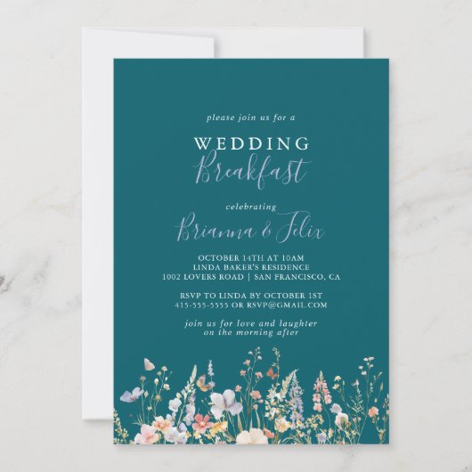 Multicolor Wildflower Green Wedding Breakfast Kaart (Voorkant)
