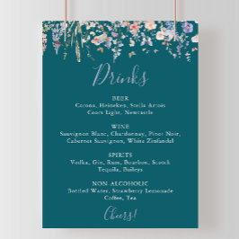 Multicolor Wildflower Green Wedding Drinken Menu Poster
