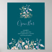 Multicolor Wildflower Green Wedding Open Bar Sign Poster (Voorkant)