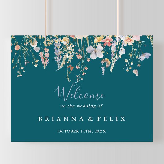 Multicolor Wildflower Green Wedding Welkom Poster
