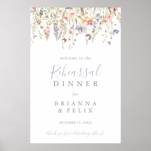 Multicolor Wildflower Repetitie Diner Welkom Poster (Voorkant)