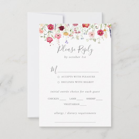 Multicolor Wildflower Wedding Menu Keuze RSVP (Voorkant)