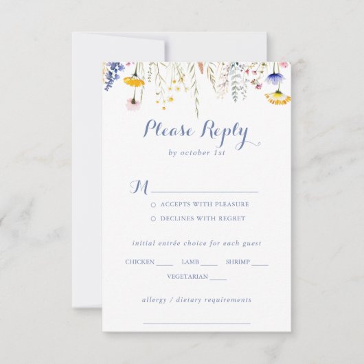 Multicolor Wildflower Wedding Menu Keuze RSVP (Voorkant)