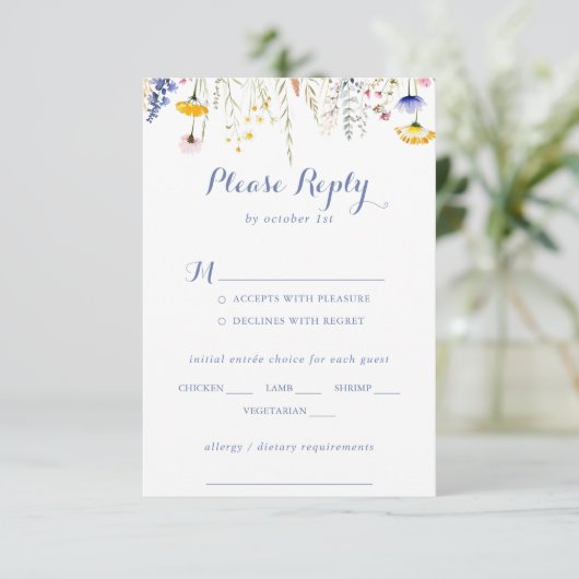 Multicolor Wildflower Wedding Menu Keuze RSVP (Staand voorkant)