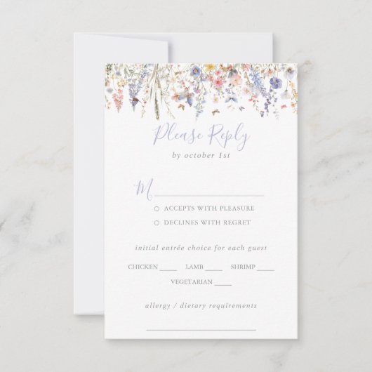 Multicolor Wildflower Wedding Menu Keuze RSVP (Voorkant)
