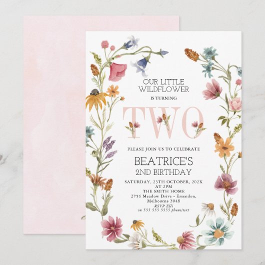Multicolor Wildflower Wreatls 2e verjaardag Kaart (Voorkant / Achterkant)