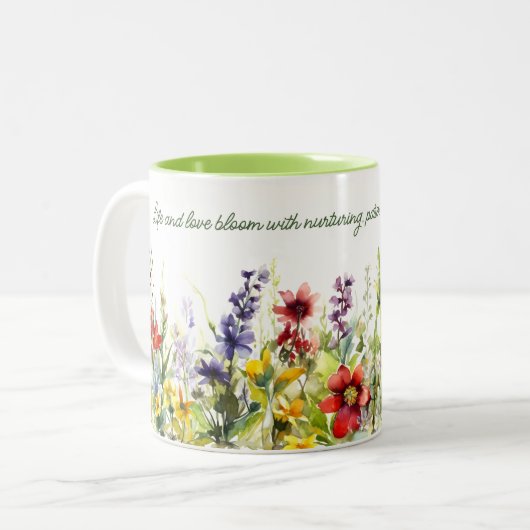 Multicolorbloemen Waterverf afdrukken Tweekleurige Koffiemok (Voorkant links)