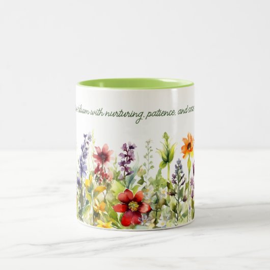 Multicolorbloemen Waterverf afdrukken Tweekleurige Koffiemok (Center)