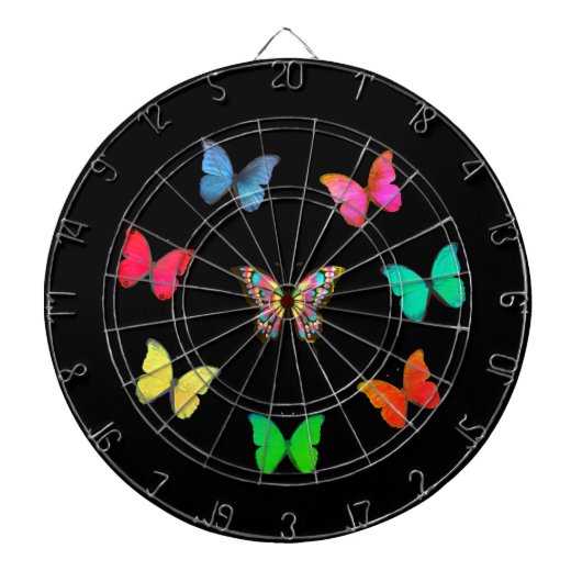 Multicolore Butterflies op Black Dartbord (Voorkant)