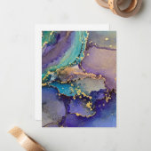 Multicolore Gold Alcohol Ink Liquid Abstract Art Notitiekaartje (Voorkant / Achterkant in situ)