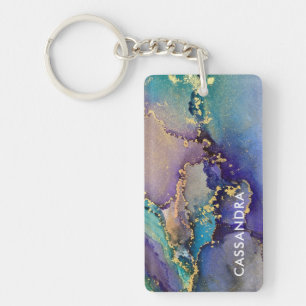 Multicolore Gold Alcohol Ink Liquid Abstract Art Sleutelhanger