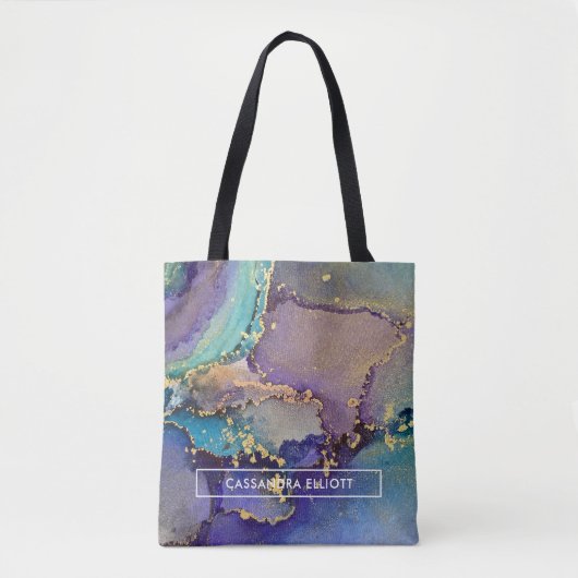 Multicolore Gold Alcohol Ink Liquid Abstract Art Tote Bag (Voorkant)