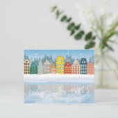 Multicolore kerststad feestdagenkaart (Staand voorkant)