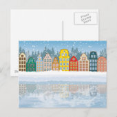 Multicolore kerststad feestdagenkaart (Voorkant / Achterkant)